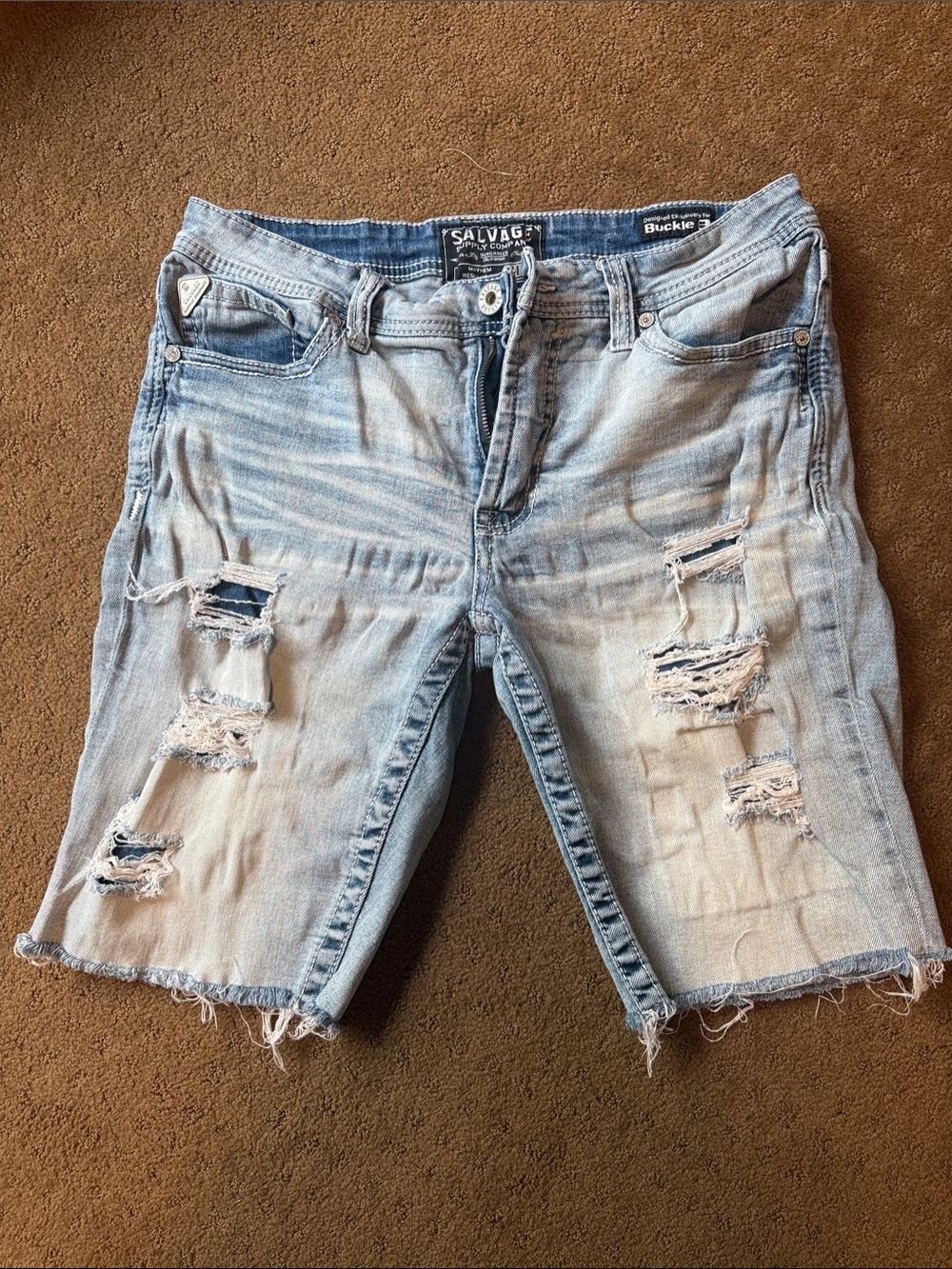 Salvage Light Blue Distressed Men's Jean Shorts
